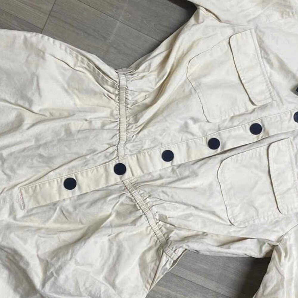 Cream Utility Shirt Romper with Black Collar and Button Details - Picture 2 of 3